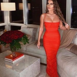 House of Cb Fornarina Red Ruched Organza Mesh in XS